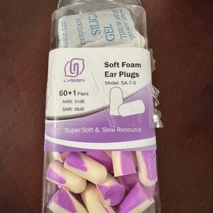 Purple and Cream Soft Foam Ear Plugslysian 70 pairs of soft foam ear plugs